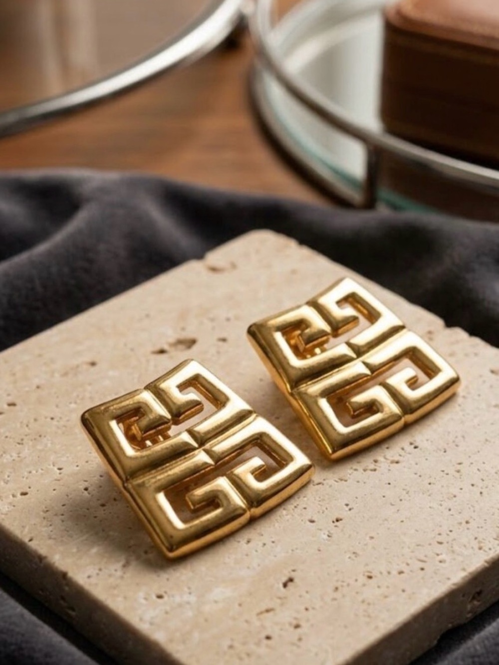 Givenchy Vintage 1980s Monogram Logo Runway Clip On Earrings